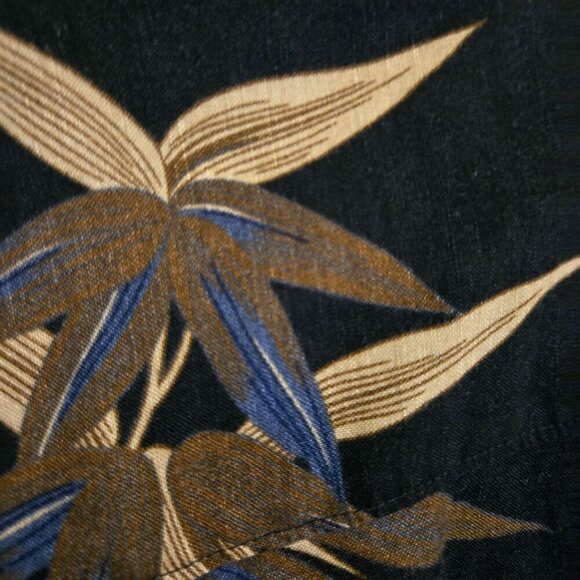 Izod Linen Blend Neutral Black Beige Tan Blue Hawaiian Shirt Size XXL - Picture 4 of 6